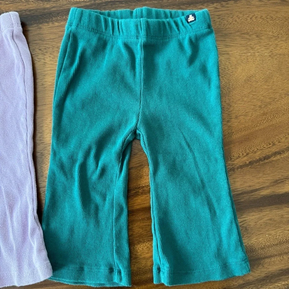 GAP Set of 2 Light Purple and Green Flare Cotton Ribbed Pants Leggings 6-12M